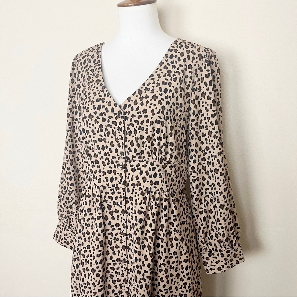 J. Crew Leopard Print Button Front A-Line Midi Dress Camel Mod - Picture 8 of 14